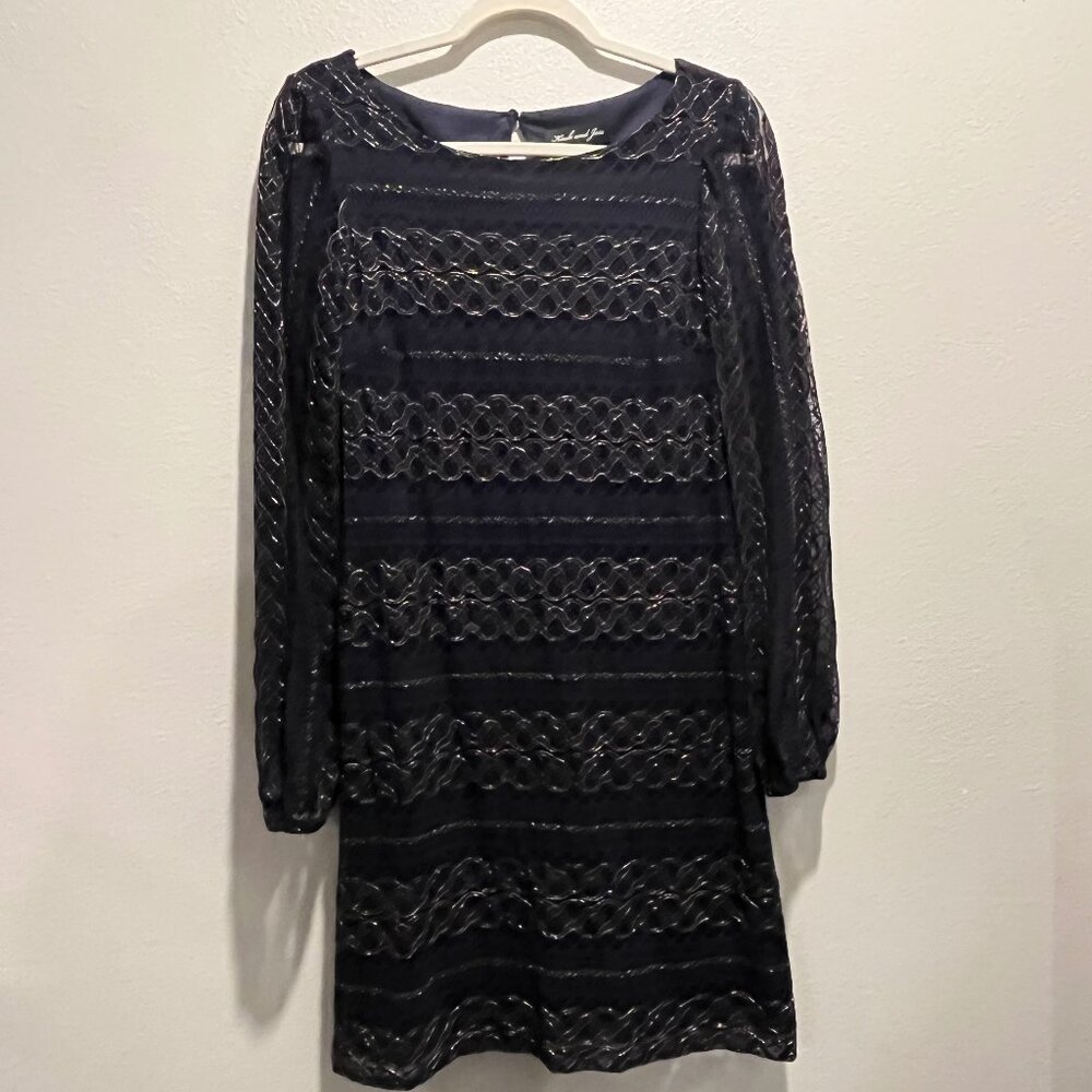 Kash & Jess Navy and Gold Cocktail Dress, Size Small